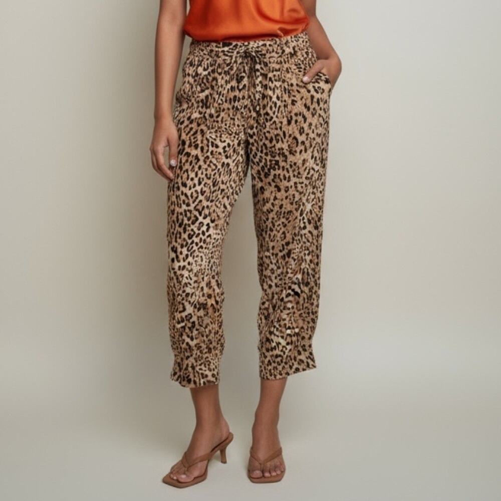 Banana Republic Tencel Lyocell Pants S Leopard Print Loose Pullon Elastic Waist